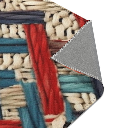 Colorful Yarn Knot: Denim-Inspired Fabric in Red, White, Light Blue - Area Rugs