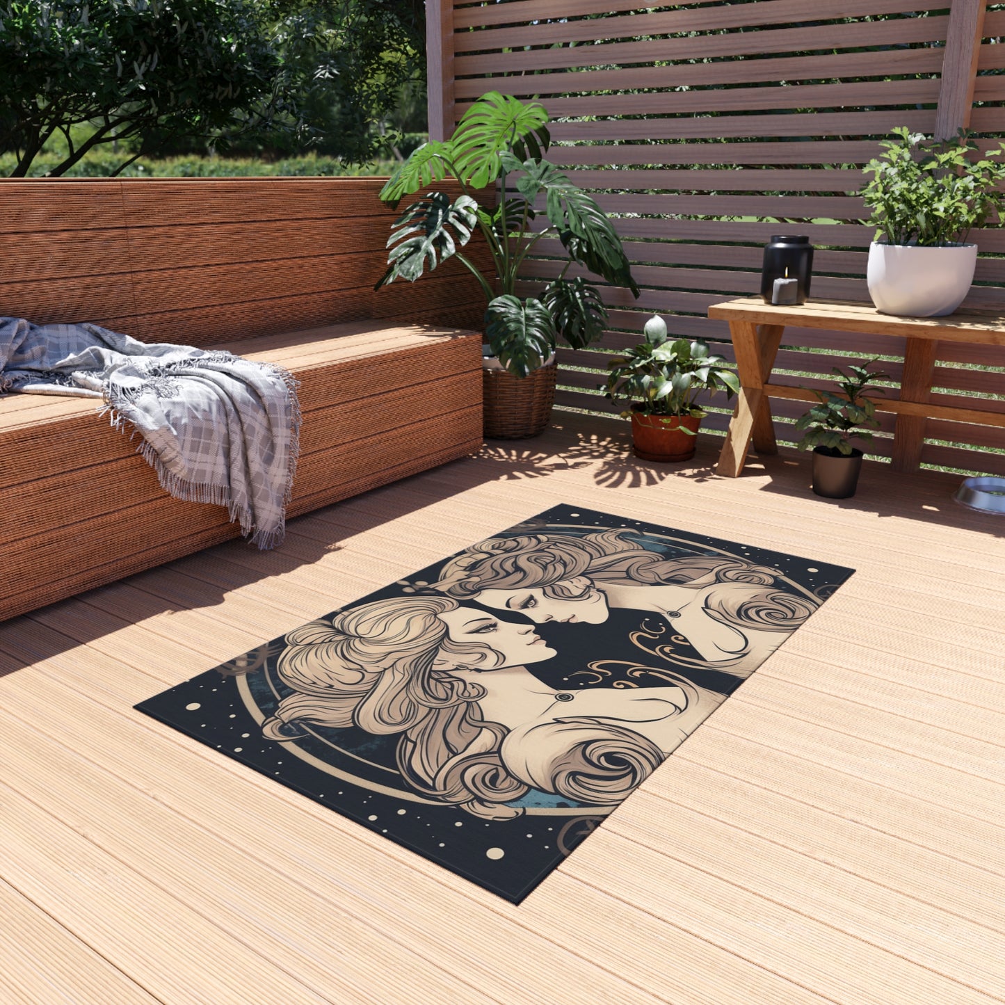 Duality of Gemini - Expressive Twins Zodiac Astrology - Outdoor Rug