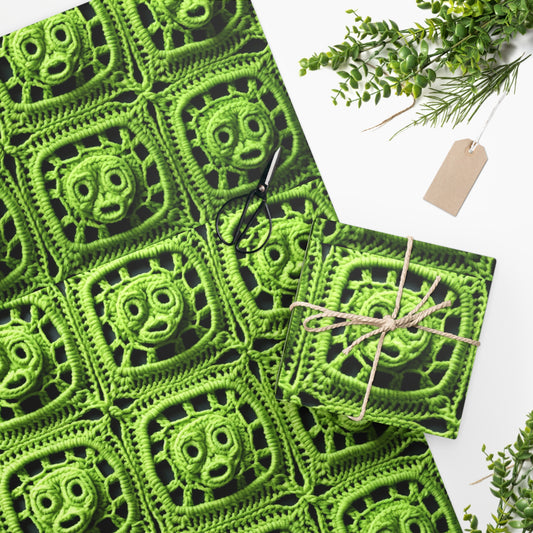 Halloween Green Alien Crochet Galactic Space Zombie Style - Wrapping Paper
