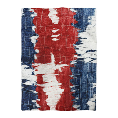 Patriotic Red, White & Blue: Distressed Denim-Style, Torn Fabric - Microfiber Duvet Cover