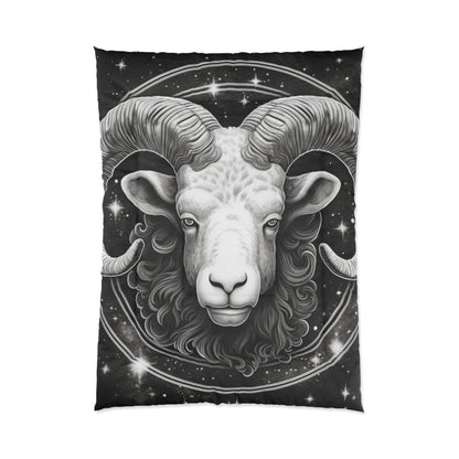 Manta acogedora Aries, 100% poliéster, diseño de carnero en blanco y negro, estampado en una cara 