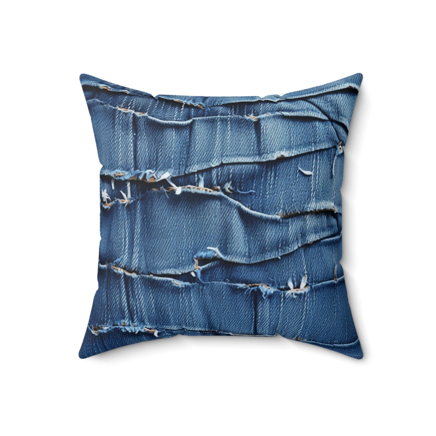 Denim desgastado azul medianoche: diseño resistente, rasgado y elegante - Almohada cuadrada de poliéster hilado 