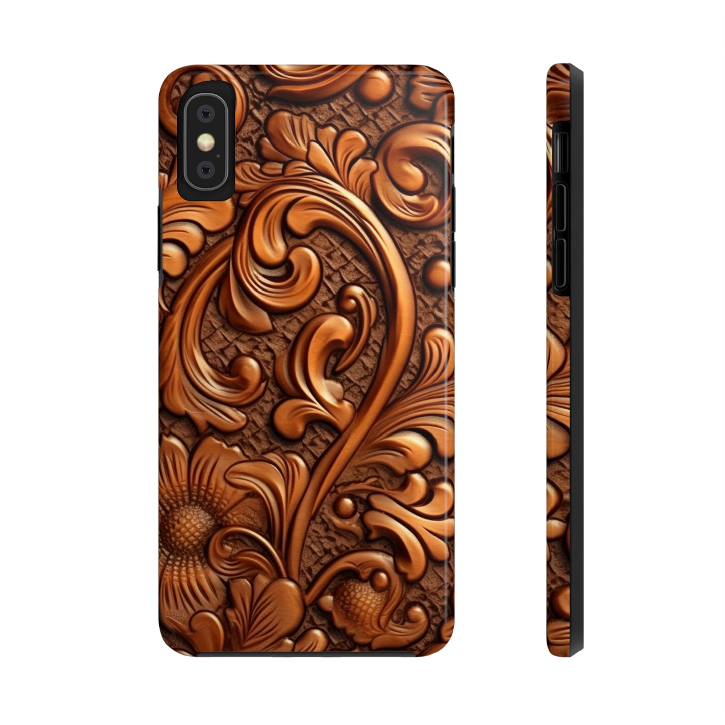 Leather Flower Cognac Classic Brown Timeless American Cowboy Design - Tough Phone Cases