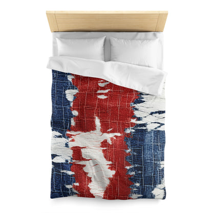 Patriotic Red, White & Blue: Distressed Denim-Style, Torn Fabric - Microfiber Duvet Cover