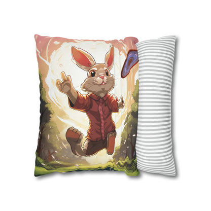 Disc Golf Rabbit: Bunny Aiming Frisbee for Basket Chain - Spun Polyester Square Pillow Case