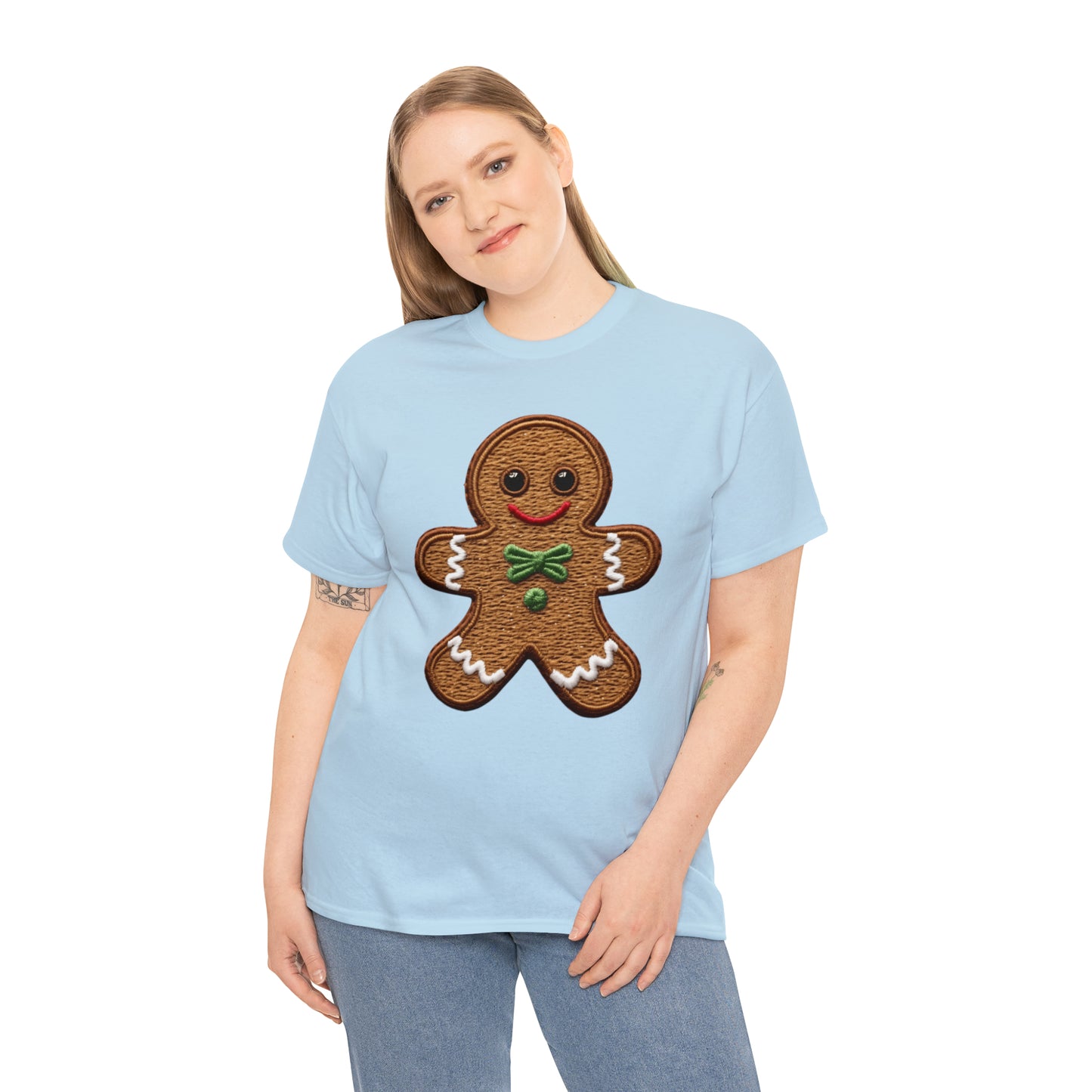 Chenille Gingerbread Cookie: Christmas Festive Delight Design - Unisex Heavy Cotton Tee