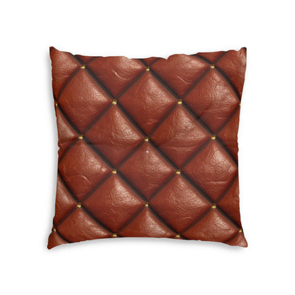 Brown Leather Cognac Pattern Rugged Durable Design Style - Tufted Floor Pillow, Square