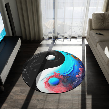 Yin Yang Symbol, Colorful Paint Style - Artistic Decor - Round Rug