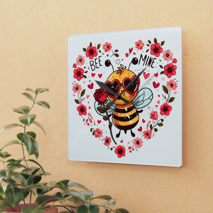 Bee Mine Valentine Heart - Acrylic Wall Clock