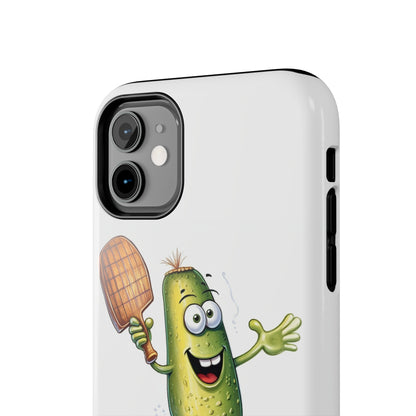 Pickle Player Action: Cartoon Swinging Pickleball Paddle - Sporty Charm - Tough Phone Cases