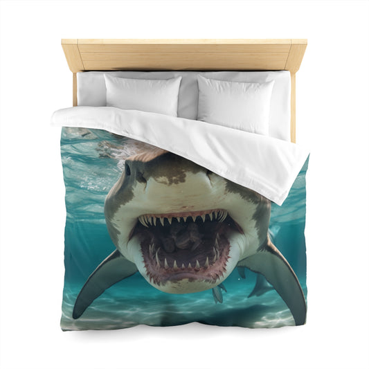 Bull Shark: River Monster Menace - Realistic Dark Water Predator - Microfiber Duvet Cover