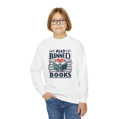 I Read Banned Books - Heartfelt Love for Literature Illustration - Youth Crewneck Sweatshirt