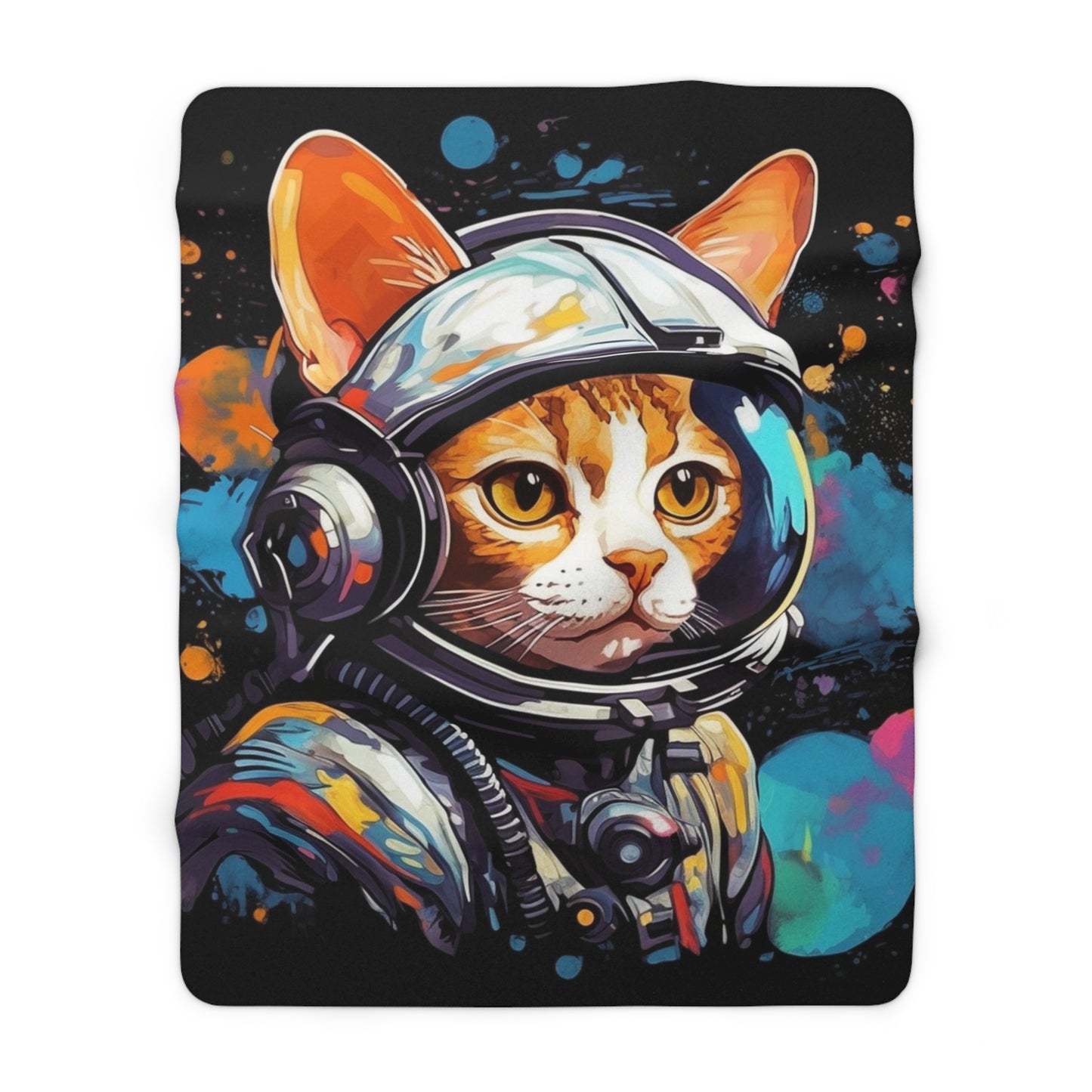 Astro Cat Adventure Feline - Pop Art, Floating in Cosmic Space - Sherpa Fleece Blanket