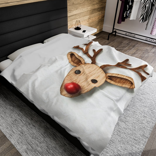 Red Reindeer Nose Christmas Classic Winter Season - Velveteen Plush Blanket