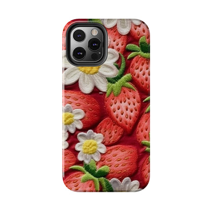 Strawberry Strawberries Embroidery Design - Fresh Pick Red Berry Sweet Fruit - Tough Phone Cases