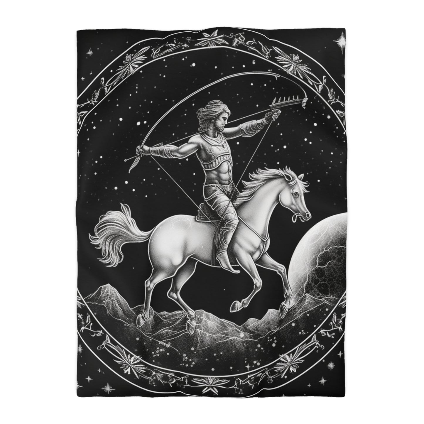 Diseño de arquero blanco y negro del zodiaco Sagitario - Funda nórdica de microfibra