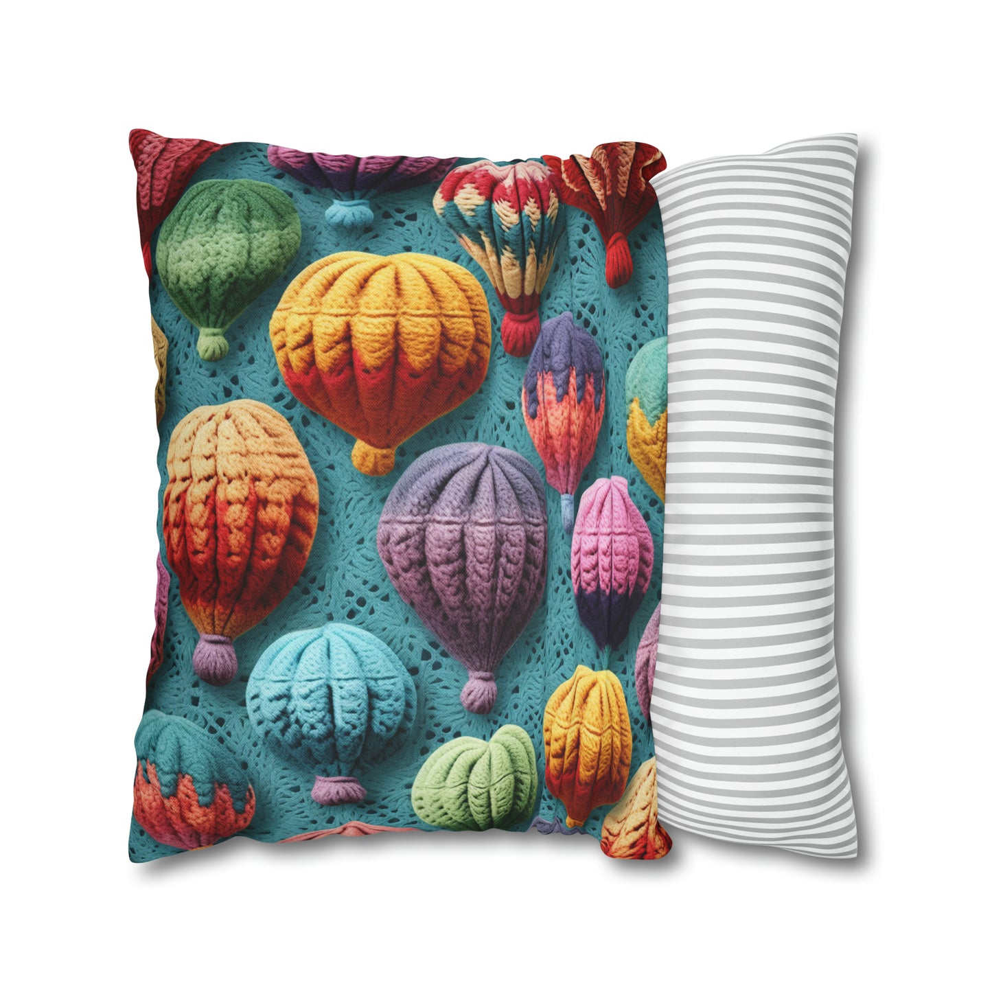 Crochet Hot Air Balloons Sky Travel Transport Scenic Style - Spun Polyester Square Pillow Case