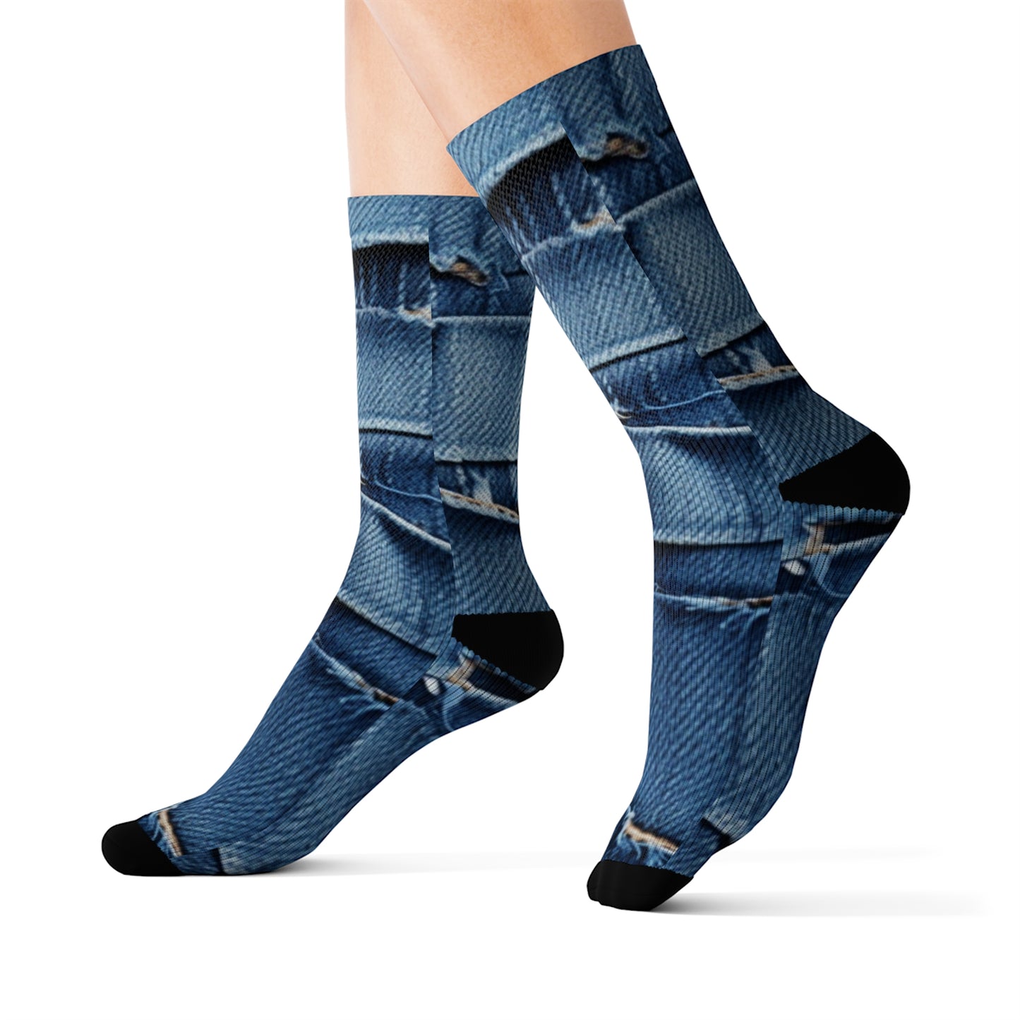 Midnight Blue Distressed Denim: Rugged, Torn & Stylish Design - Sublimation Socks