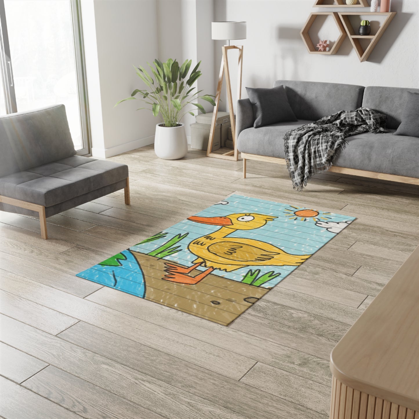 Yellow Duck Bird Pond Dobby Rug