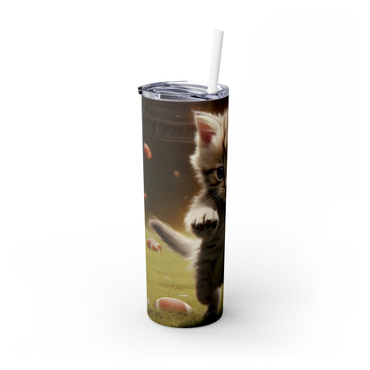 Football Kitty Fantasy: Feline Cat American Sport Quarterback - Skinny Tumbler with Straw, 20oz