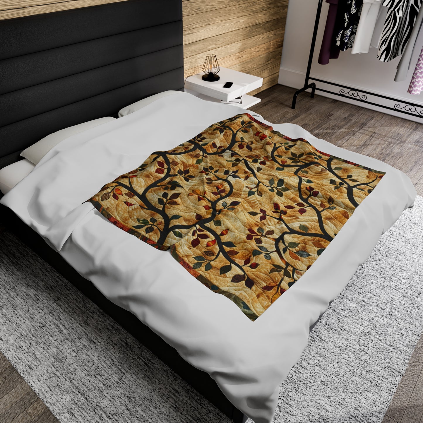 Boho Earthy Vines Graphic Quilt - Velveteen Plush Blanket