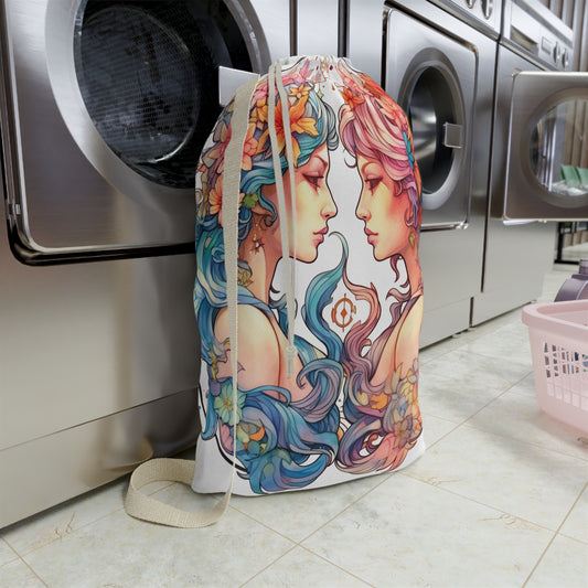 Zodiac Gemini Clipart - Twins Symbol, Whimsical Comic Style - Laundry Bag