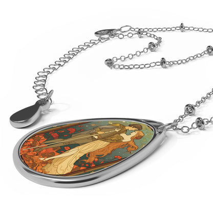 Lovers Tarot Card - Detailed Reading Symbolism, Full-Color Illustration - Oval Necklace