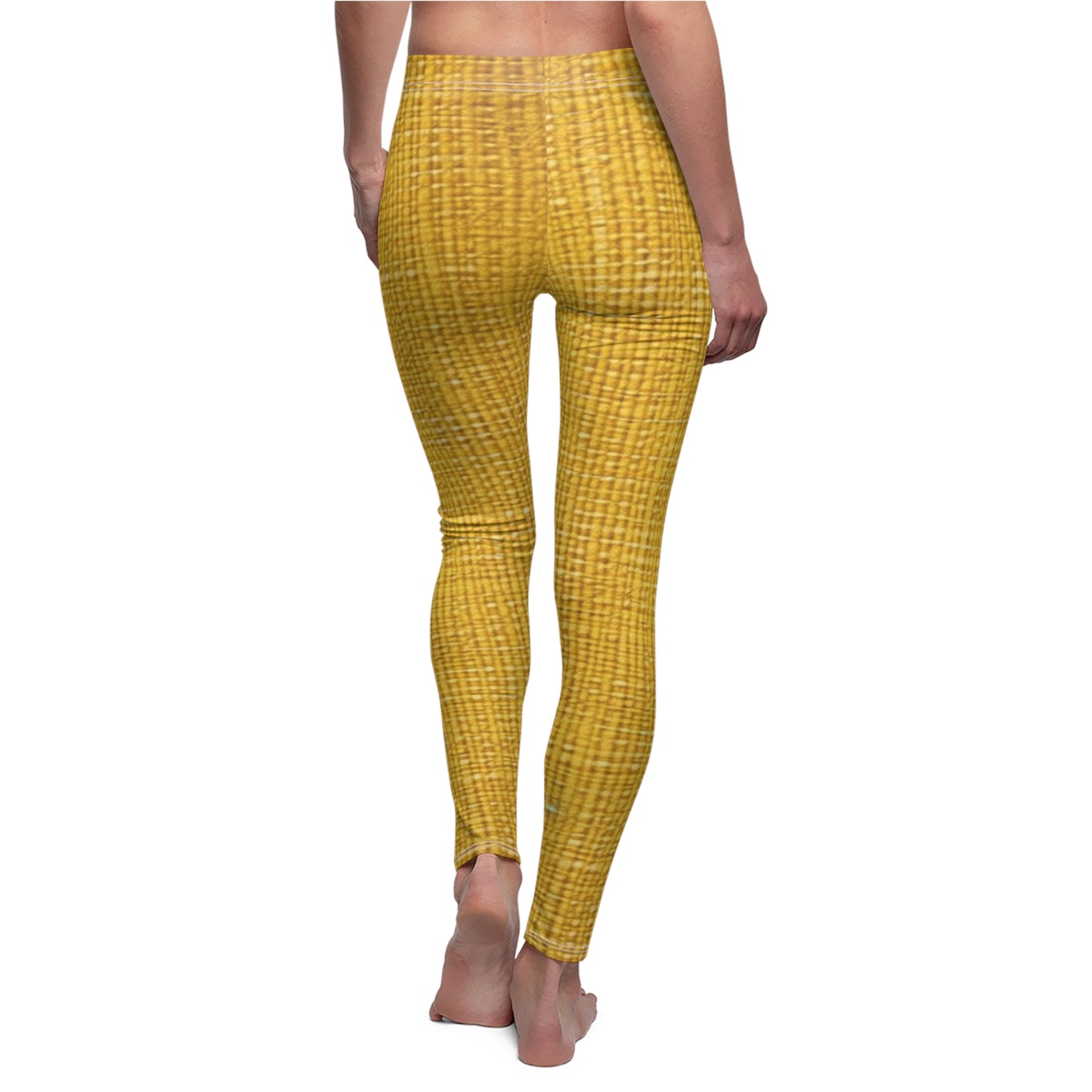 Radiant Sunny Yellow: Denim-Inspired Summer Fabric - Women's Cut & Sew Casual Leggings (AOP)