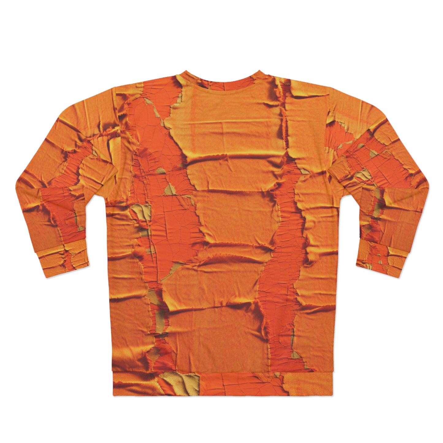 Fiery Citrus Orange: Edgy Distressed, Denim-Inspired Fabric - Unisex Sweatshirt (AOP)