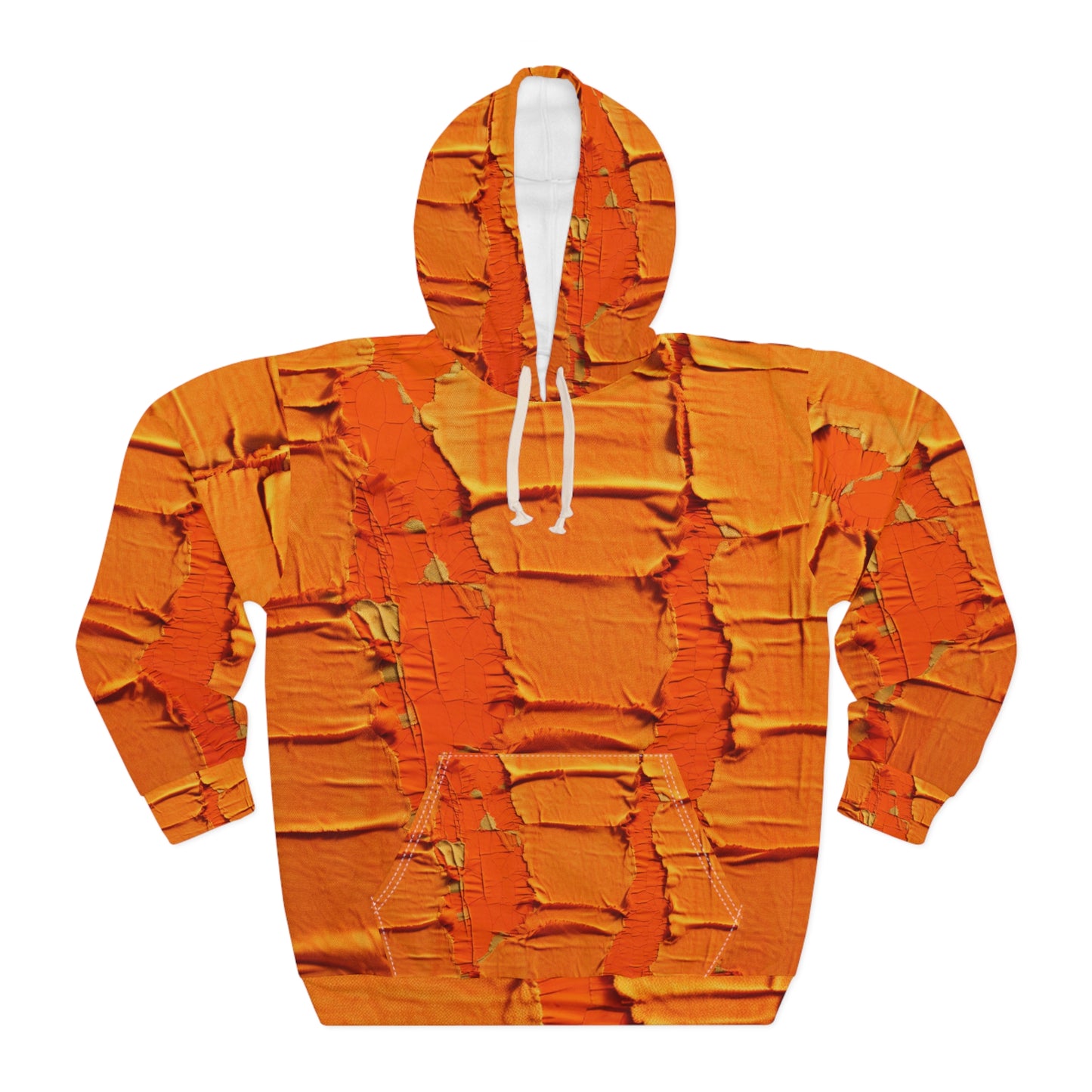 Naranja cítrico ardiente: tela vanguardista, desgastada e inspirada en la mezclilla - Sudadera con capucha unisex (AOP)