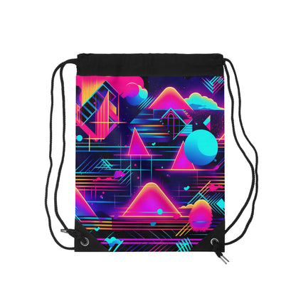 80s Synthwave Retro-Futuristic Inspired Pattern Design - Drawstring Bag