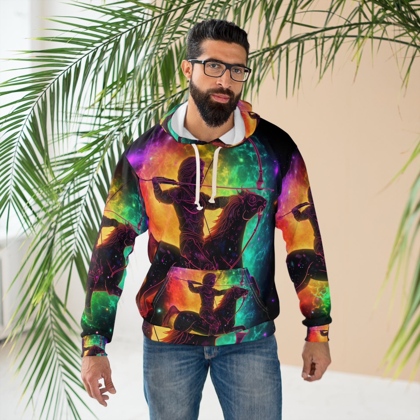 Colorful Sagittarius Zodiac Sign - Star Universe Theme - Unisex Pullover Hoodie (AOP)