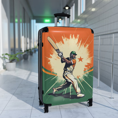 India Cricket Star: Batsman With Willow Bat, National Flag Style - Sport Game - Suitcase