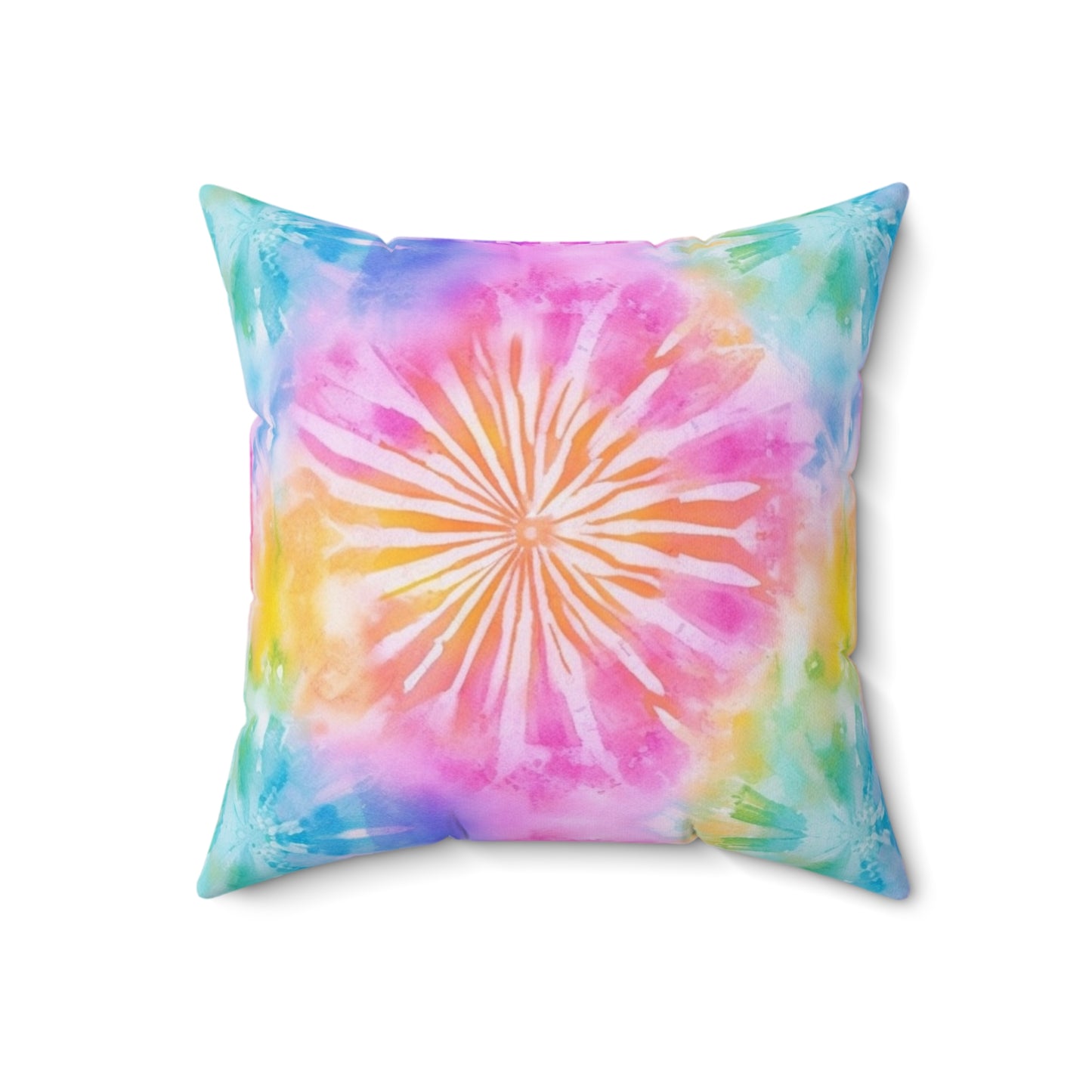 Boho Beach Vibe Pastel Hues Tie-Dye Pattern Design Spun Polyester Square Pillow