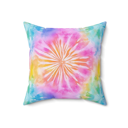 Boho Beach Vibe Pastel Hues Tie-Dye Pattern Design Spun Polyester Square Pillow