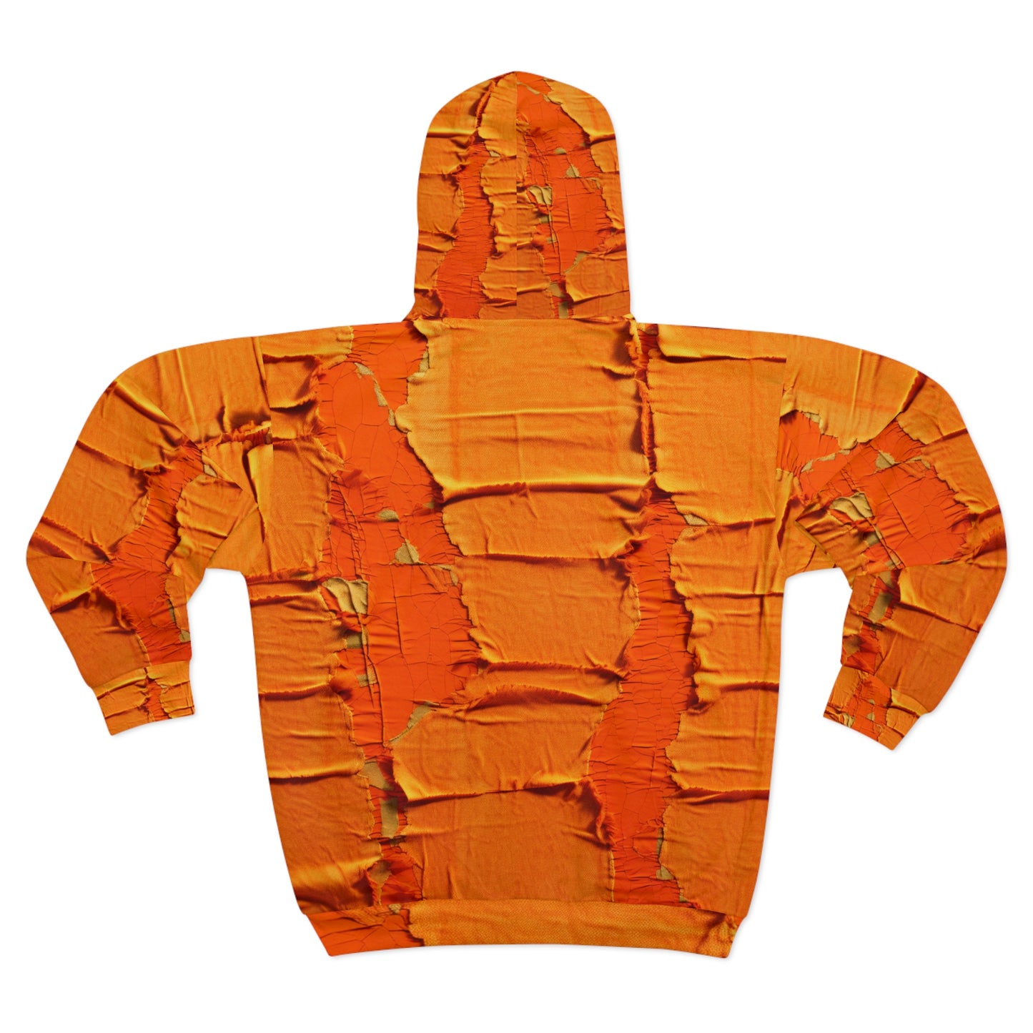 Fiery Citrus Orange: Edgy Distressed, Denim-Inspired Fabric - Unisex Zip Hoodie (AOP)