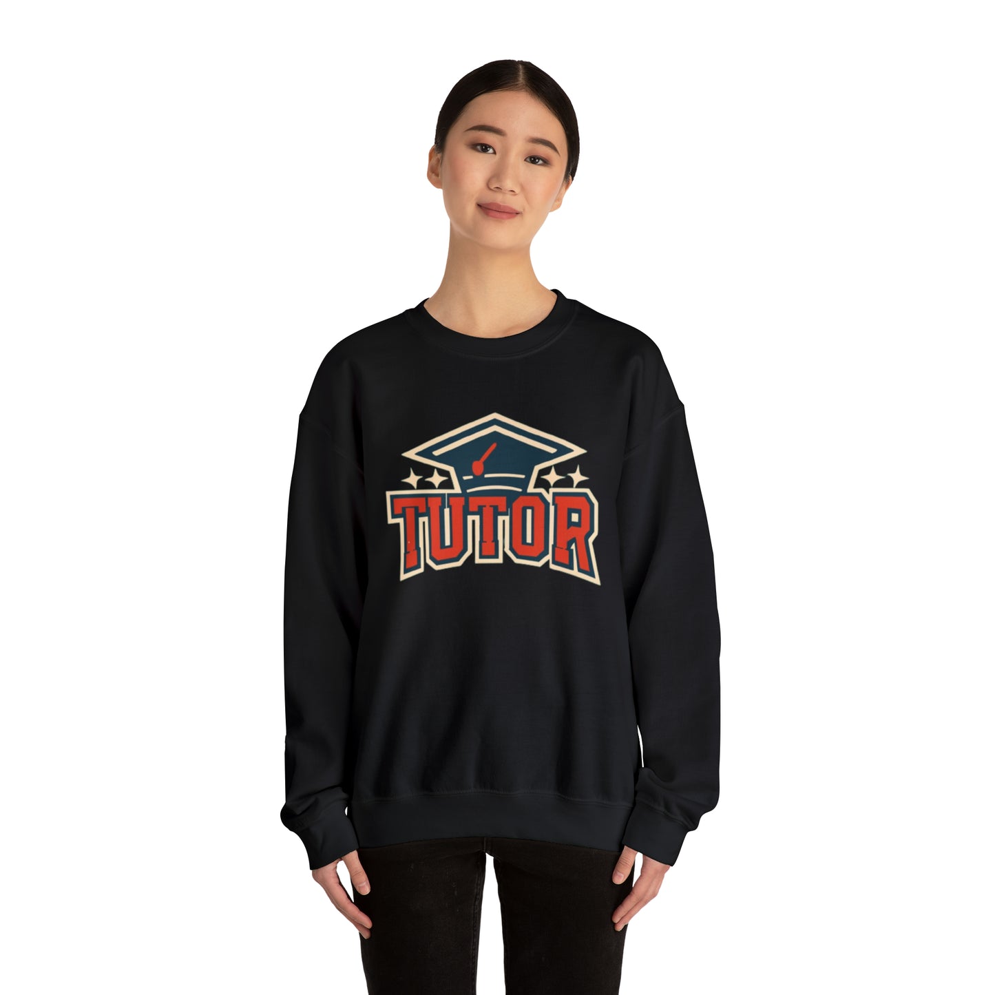 Academic Excellence Emblem - Starry Grad Cap Tutor Graphic - Unisex Heavy Blend™ Crewneck Sweatshirt