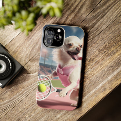 Chihuahua Tennis Ace: Dog Pink Outfit, Court Atheletic Sport Game - Tough Phone Cases