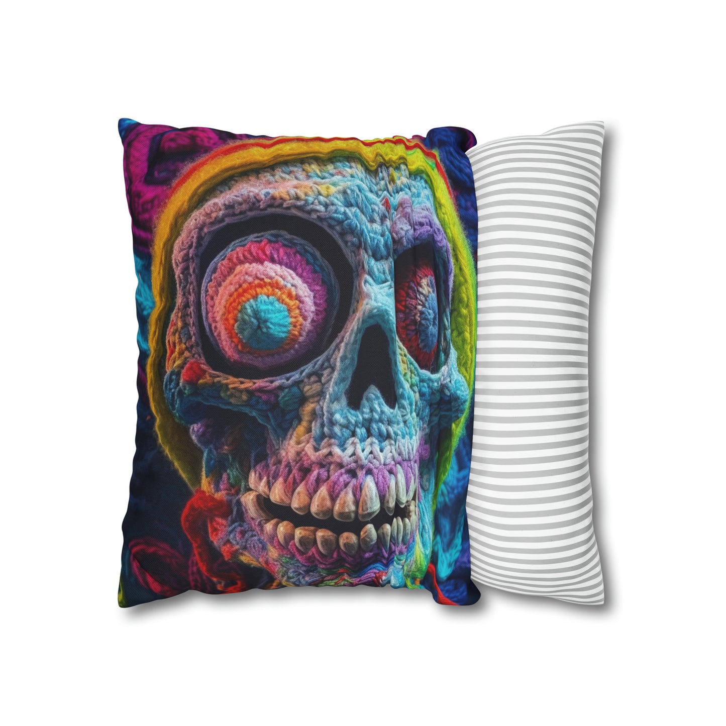 Crochet Skull Halloween Scary Horror Design - Spun Polyester Square Pillow Case