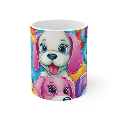 Happy Puppy &amp; Dog Design - Vívido y llamativo - Taza de cerámica de 11 oz