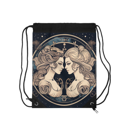 Duality of Gemini - Expressive Twins Zodiac Astrology - Drawstring Bag