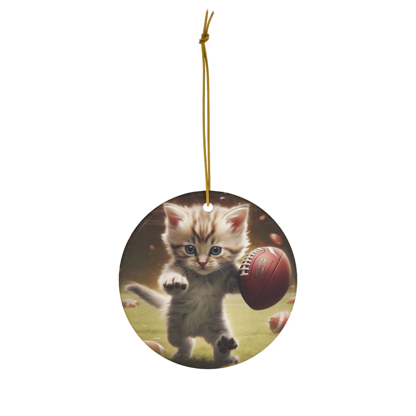 Football Kitty Fantasy: Feline Cat American Sport Quarterback - Ceramic Ornament, 4 Shapes