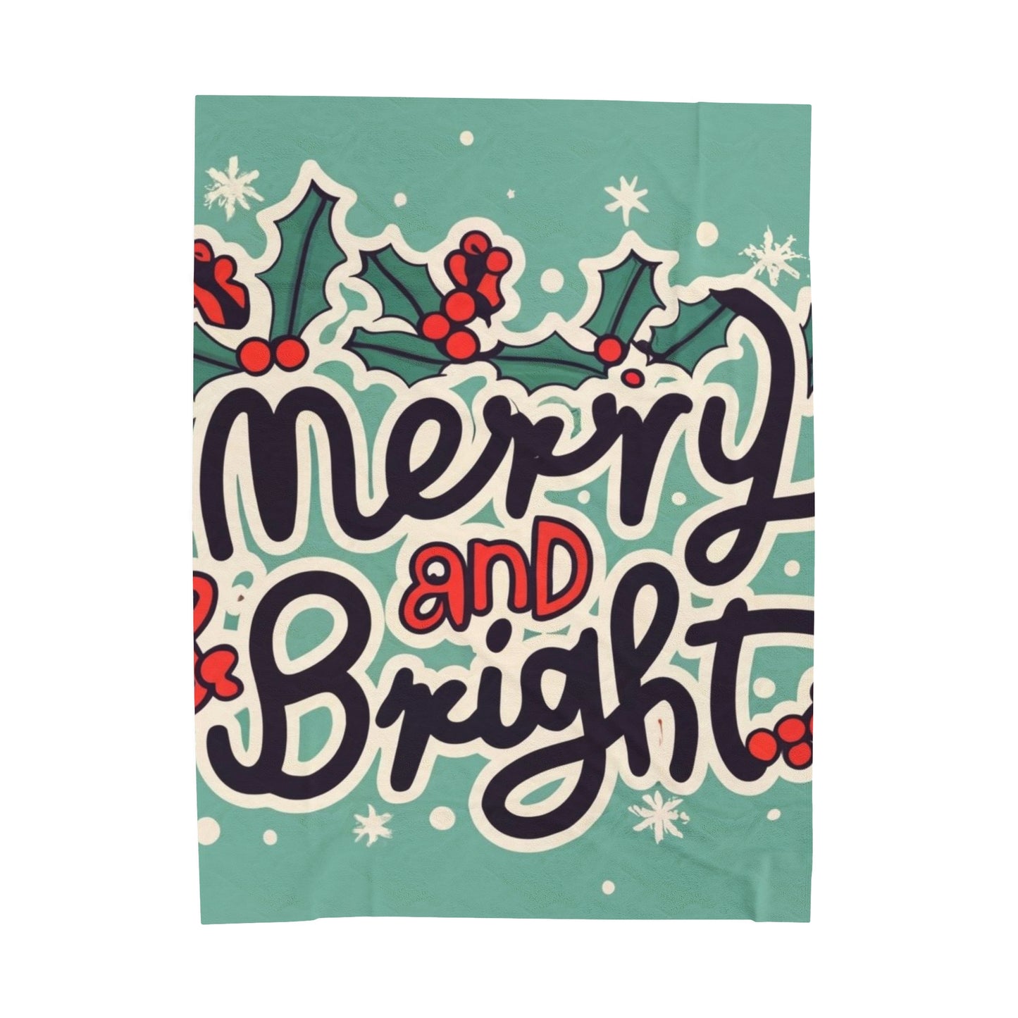 Merry and Bright Christmas Theme Holiday - Velveteen Plush Blanket