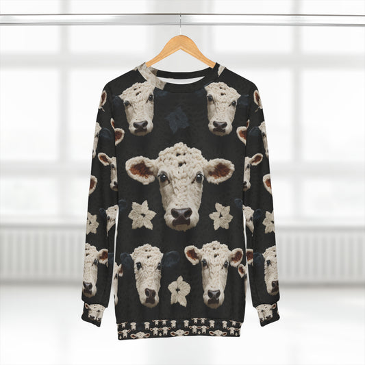 Patrón de vaca de ganchillo Estilo de tela de animales de granja - Sudadera unisex (AOP)