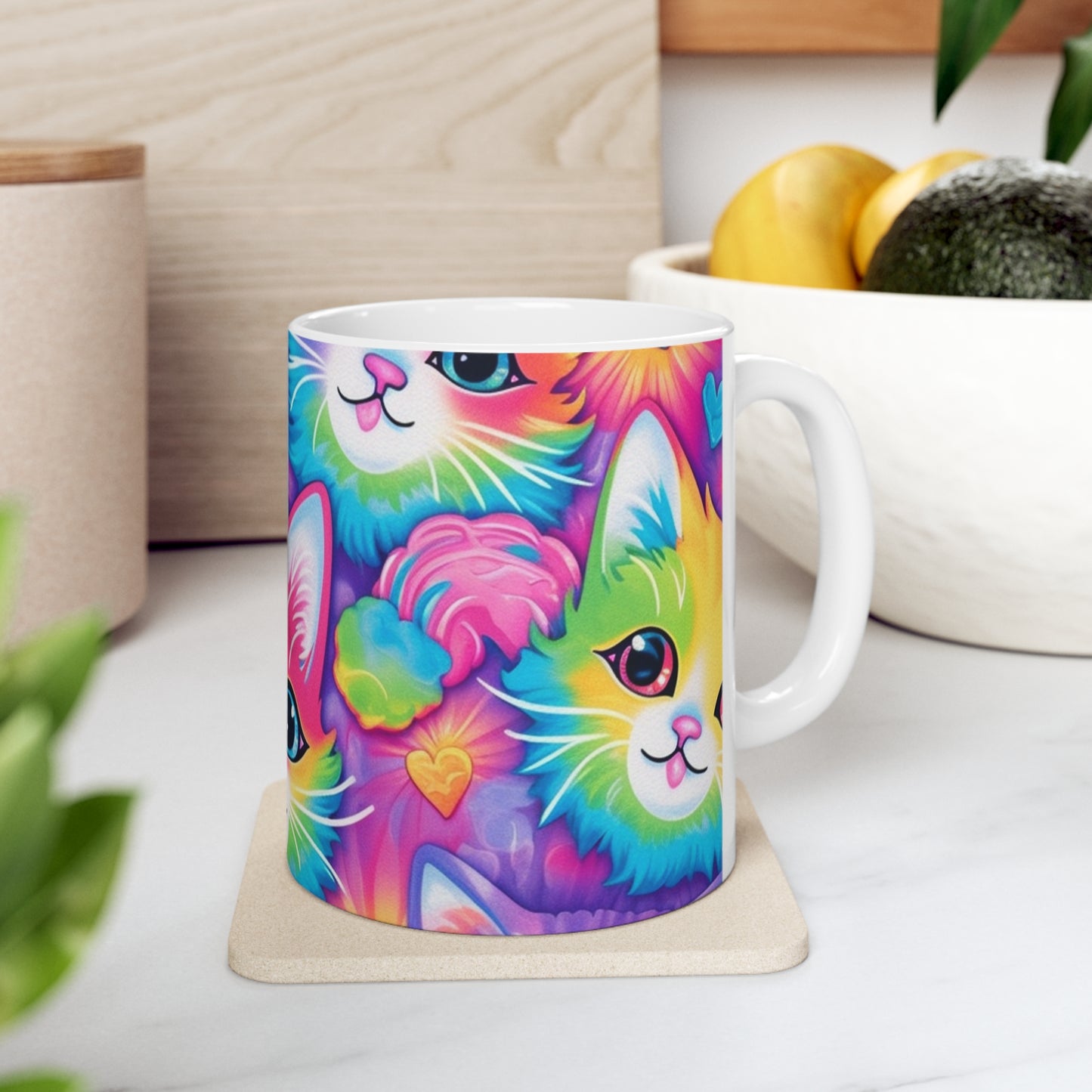 Happy Kitten & Cat Design - Vivid, Colorful & Eye-Catching - Ceramic Mug 11oz