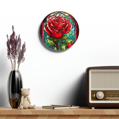 Stained Glass Flower Rose Design - Acrylic Wall Clock