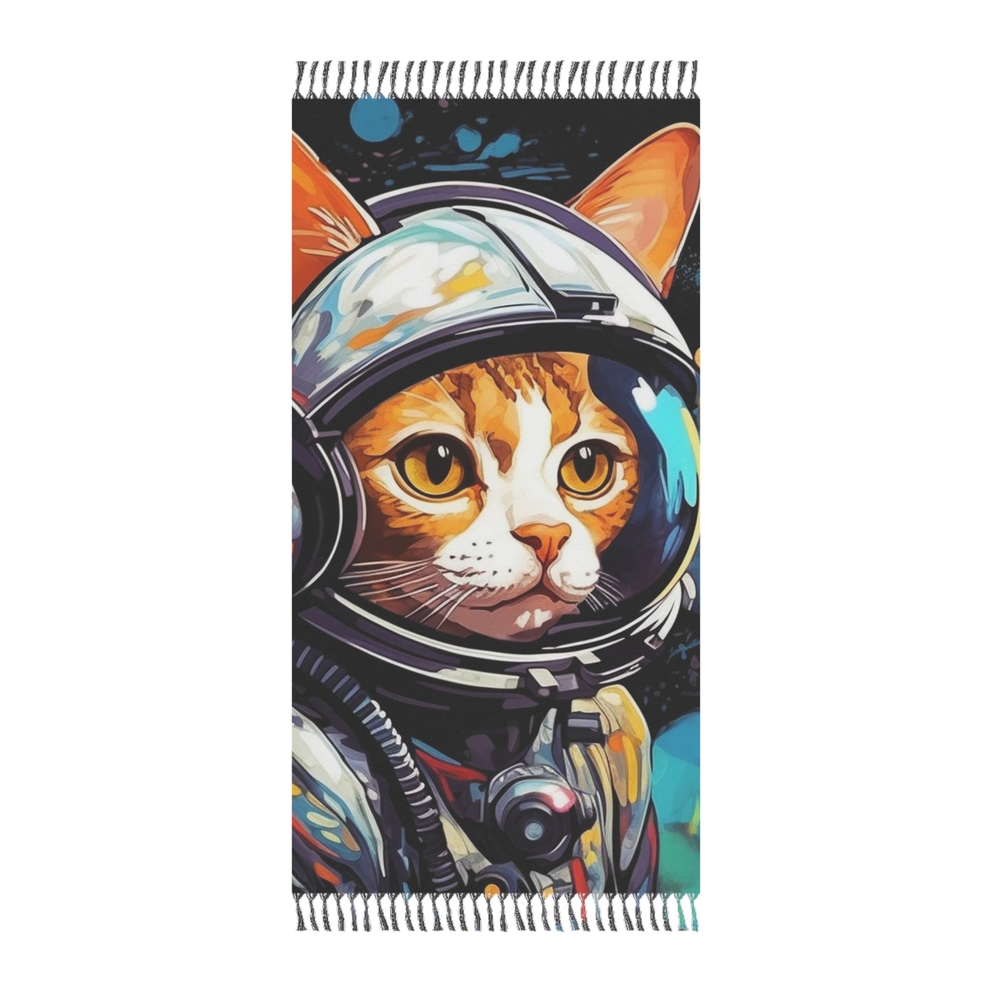 Astro Cat Adventure Feline - Pop Art, Floating in Cosmic Space - Boho Beach Cloth