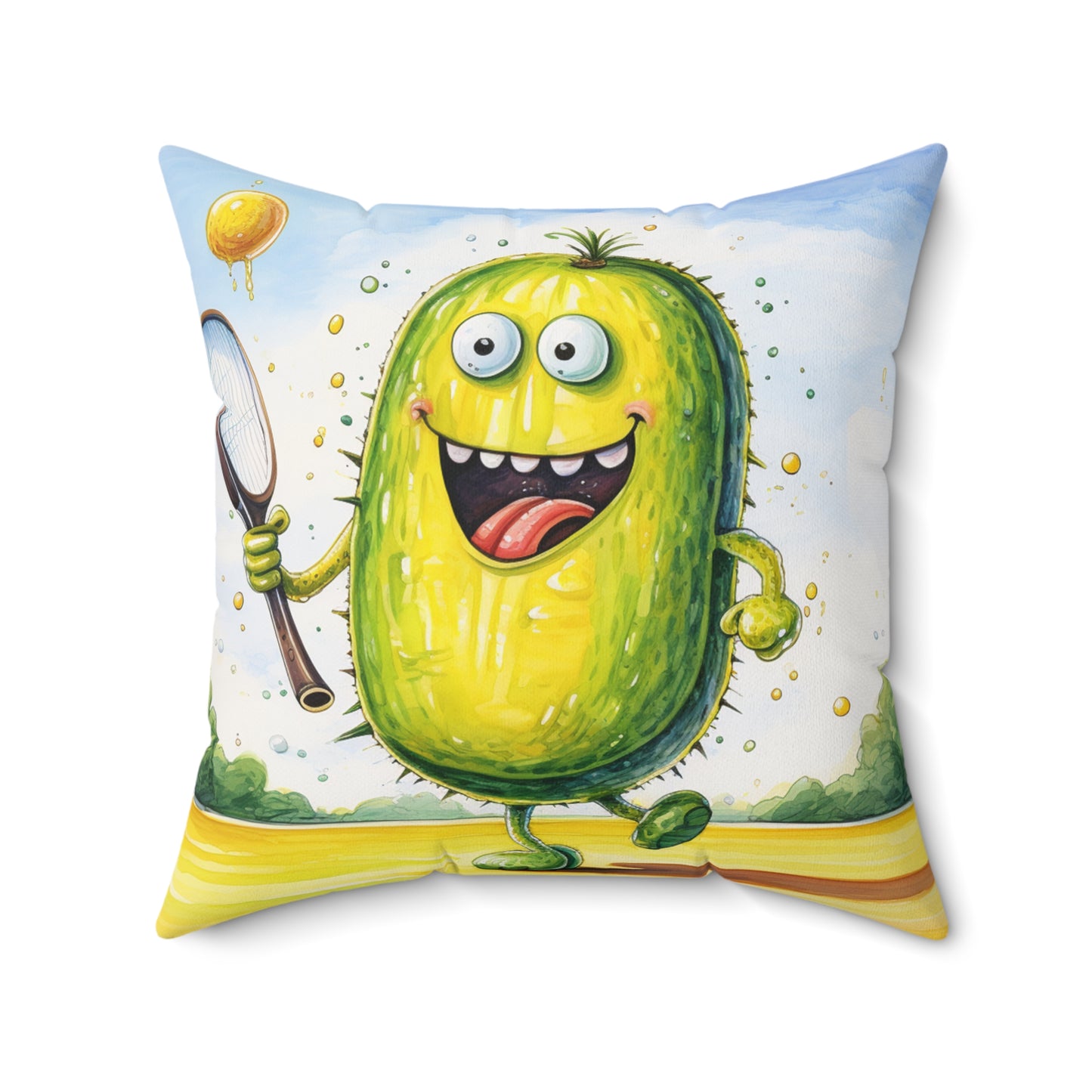 Pickleball Sport: Athletic Pickle Playing Game with Net and Paddle - Spun Polyester Square Pillow