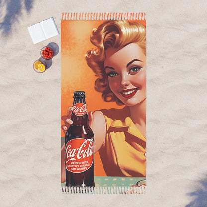 Retro Pop Art Cola Drink Style Vintage Soda Advertisement - Boho Beach Cloth