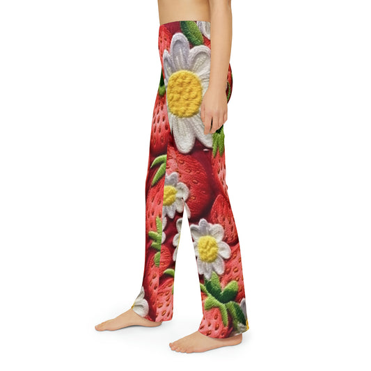 Diseño de bordado de fresas y fresas - Fruta dulce de frutos rojos frescos - Pantalones de pijama para niños (AOP) 